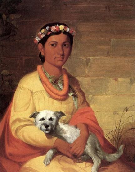 John Mix Stanley Hawaiian Girl with Dog Sweden oil painting art